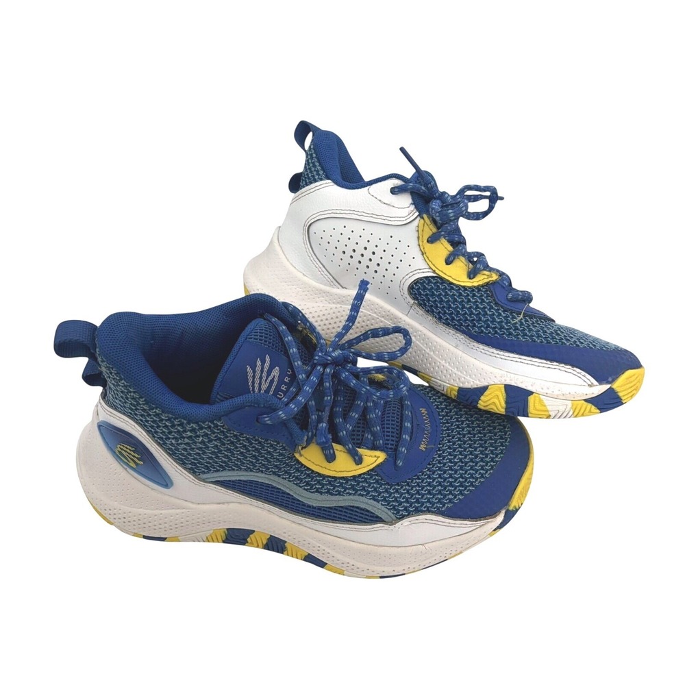 Under Armour Curry Basketball Shoes Blue White Yellow Kids 4Y 3027627-400